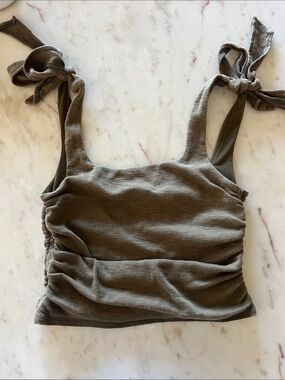 Free People Olive Tie-Shoulder Ruched Crop Top